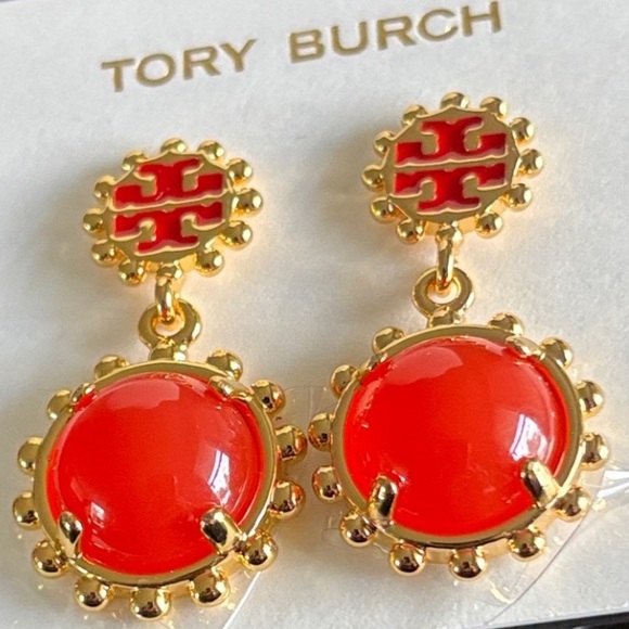 TORY BURCH WINSLOW RED + GOLD DROP EARRINGS - Picture 3 of 8